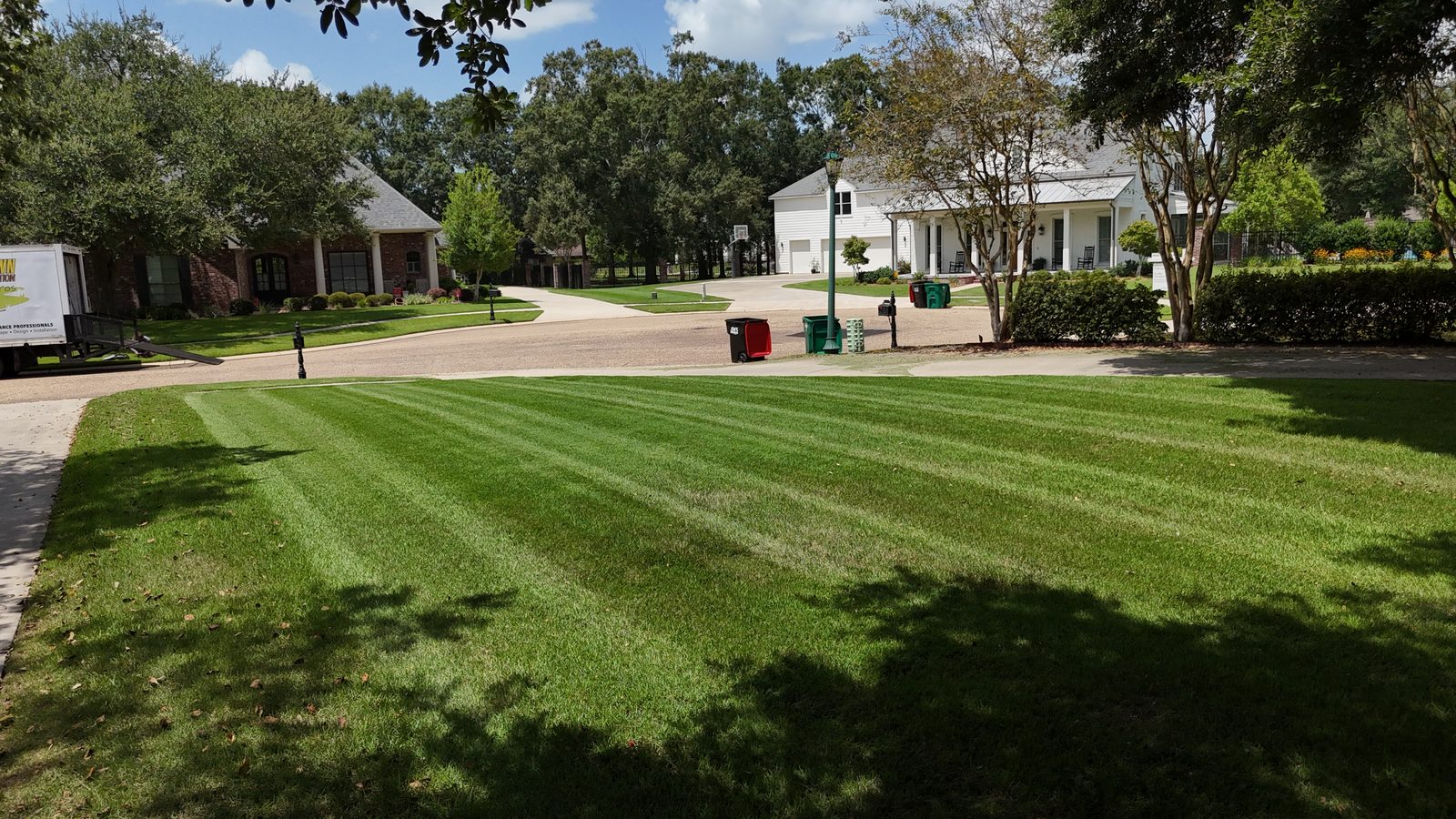 Freshly mowed residential lawn with clean stripes in Acadiana